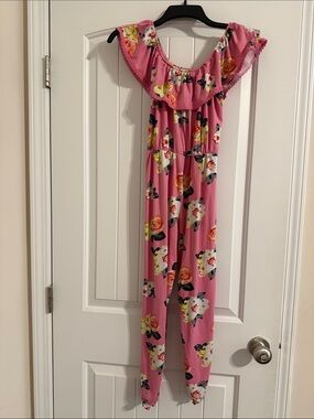 Poof Girl Pink Ruffle Neck Romper